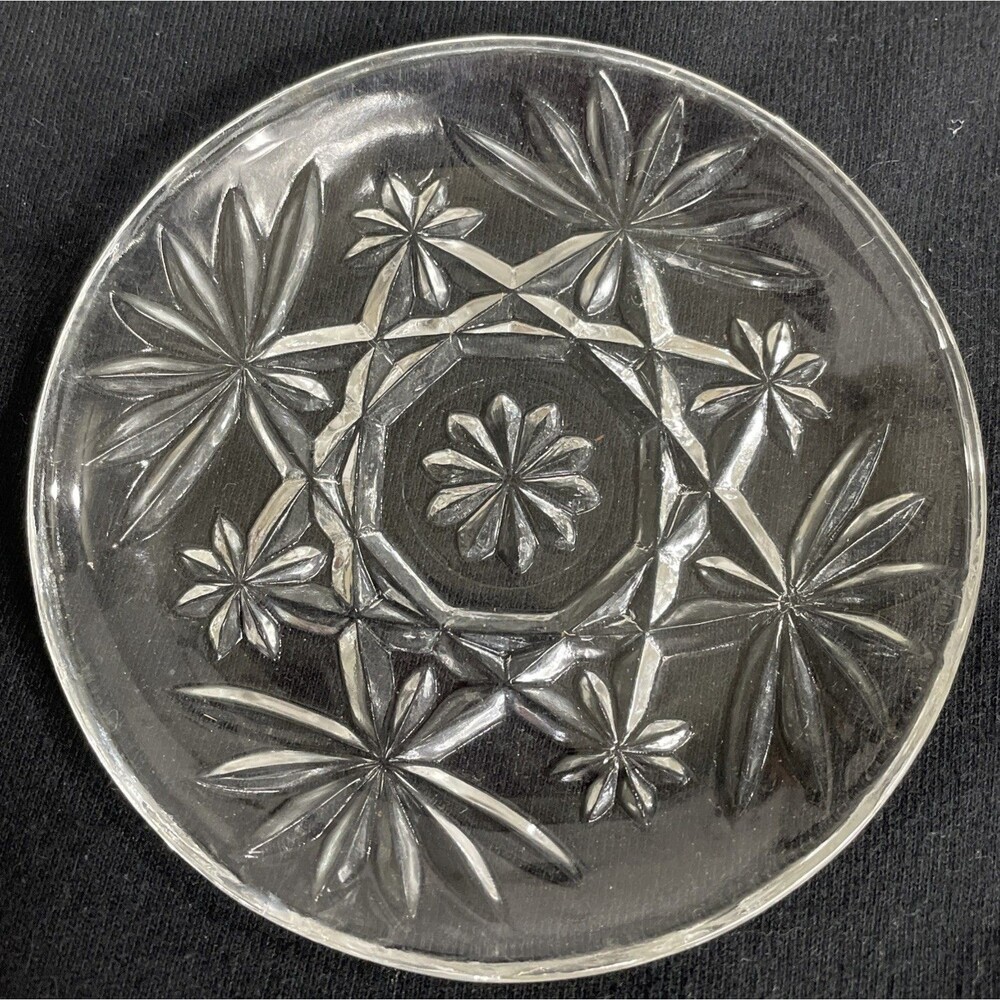1960'S ANCHOR HOCKING GLASS PRESCUT CLEAR OATMEAL COASTER 4-1/2” Set Of 4